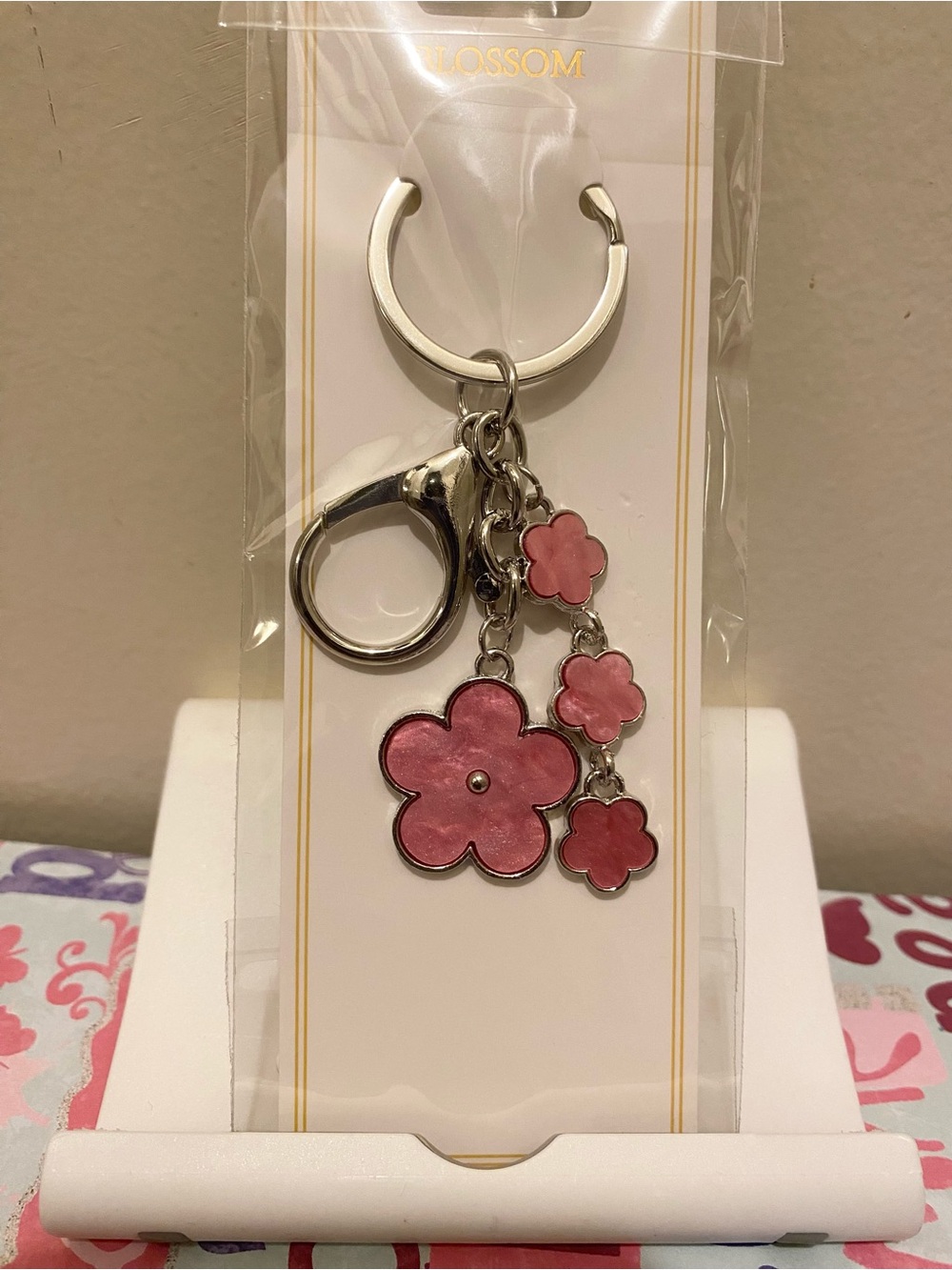 Pink Floral Keychain Bag Charm